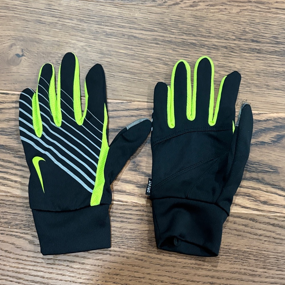Nike Black Gloves with Neon Green Stripes